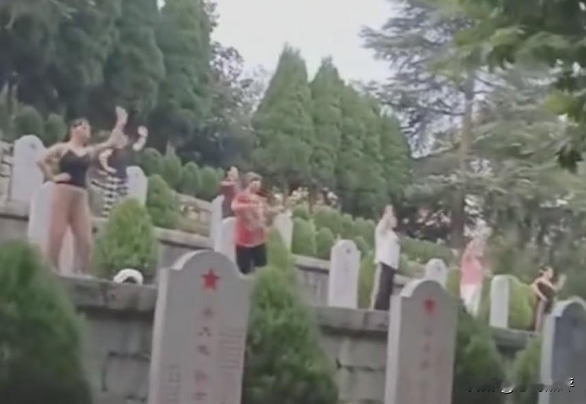 真的是太让人感觉到气愤了！娃娃们在烈士陵园里玩耍情有可原，可一群大妈到烈士墓碑前