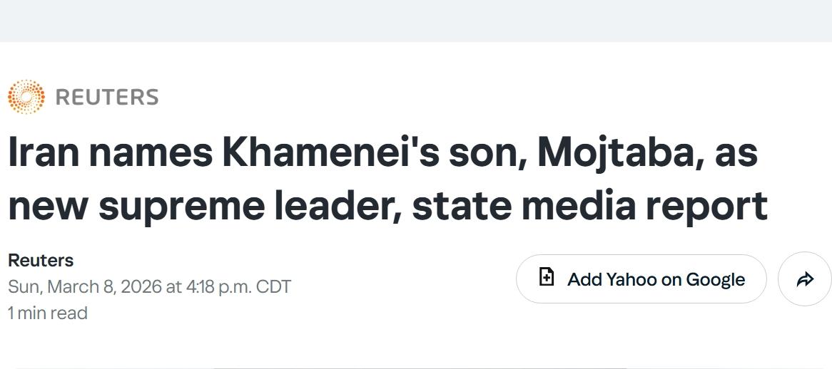 最新消息：伊朗任命哈梅内伊的儿子为新任最高领袖
当地时间周一凌晨，伊朗国家媒体宣