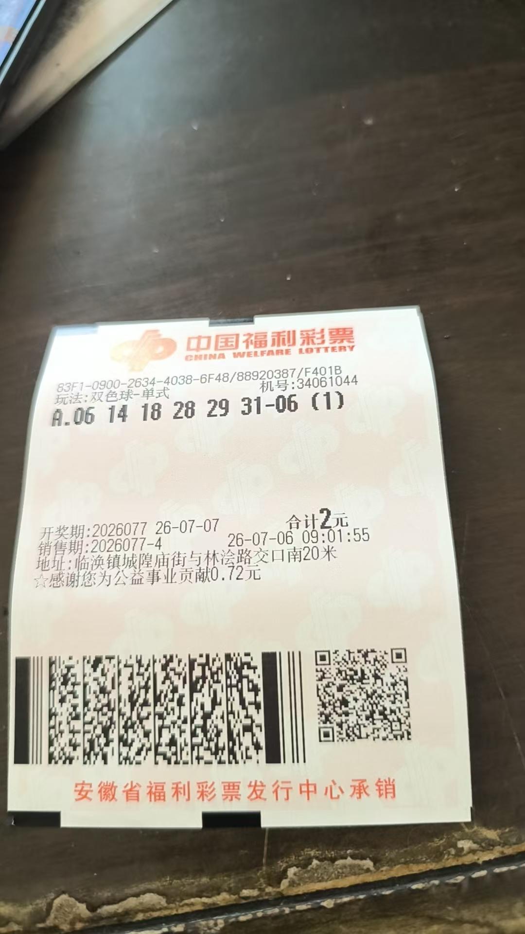 双色球26077期
先来一注手选票。明天再做打算。