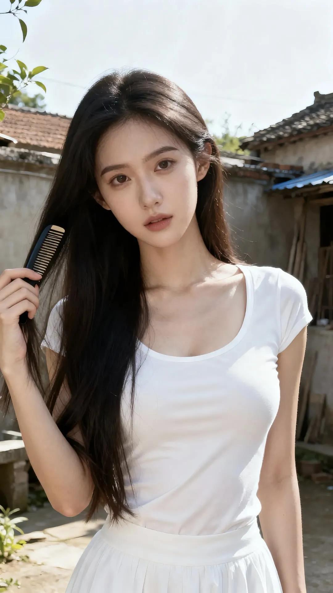 夏日清新风，简约白裙搭配，自然光下，温柔如水。街拍 高清美女