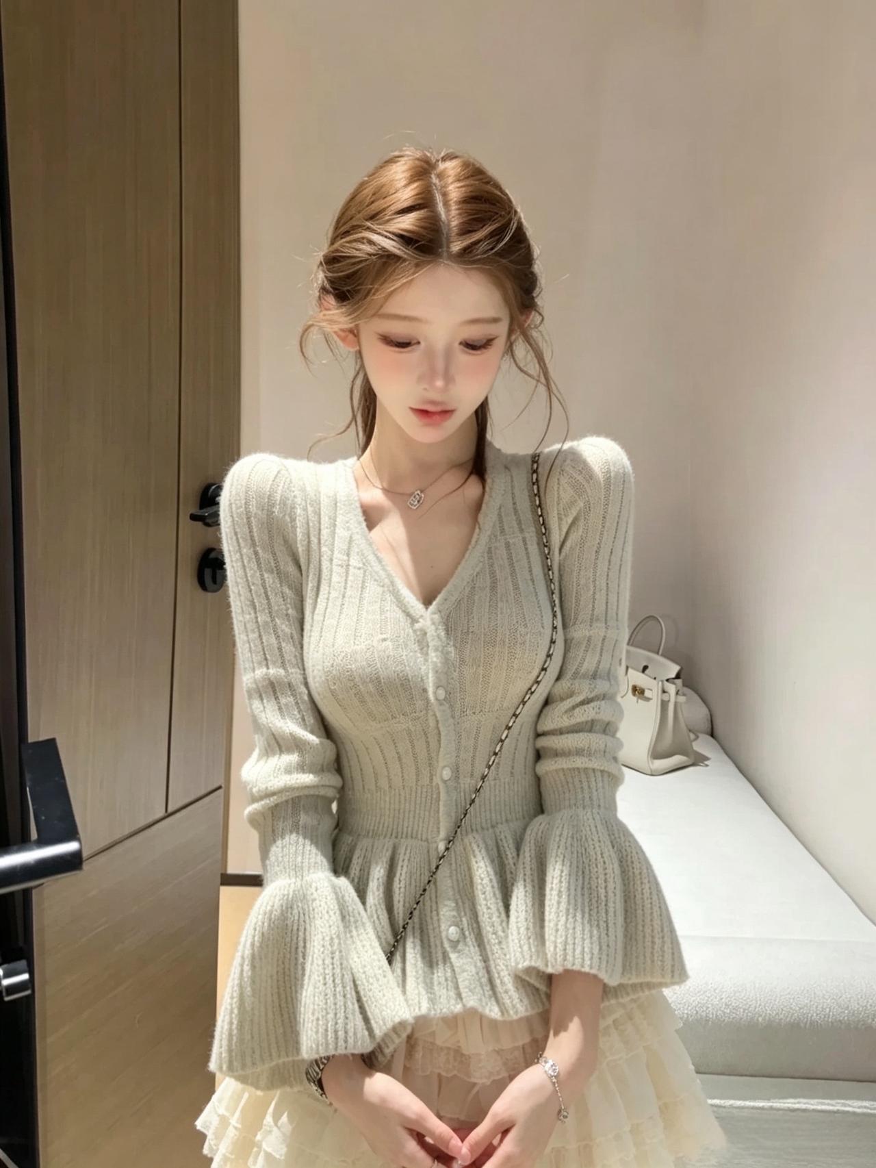 普通人也能拿捏的古早韩系穿搭 韩系淑女穿搭 温柔显瘦针织衫 早秋温柔战袍 温柔轻