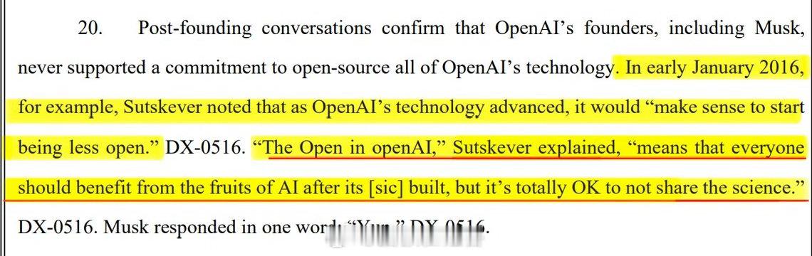法庭辩论中，OpenAI 的律师宣读了一封 2016 年苏茨克维（Ilya Su