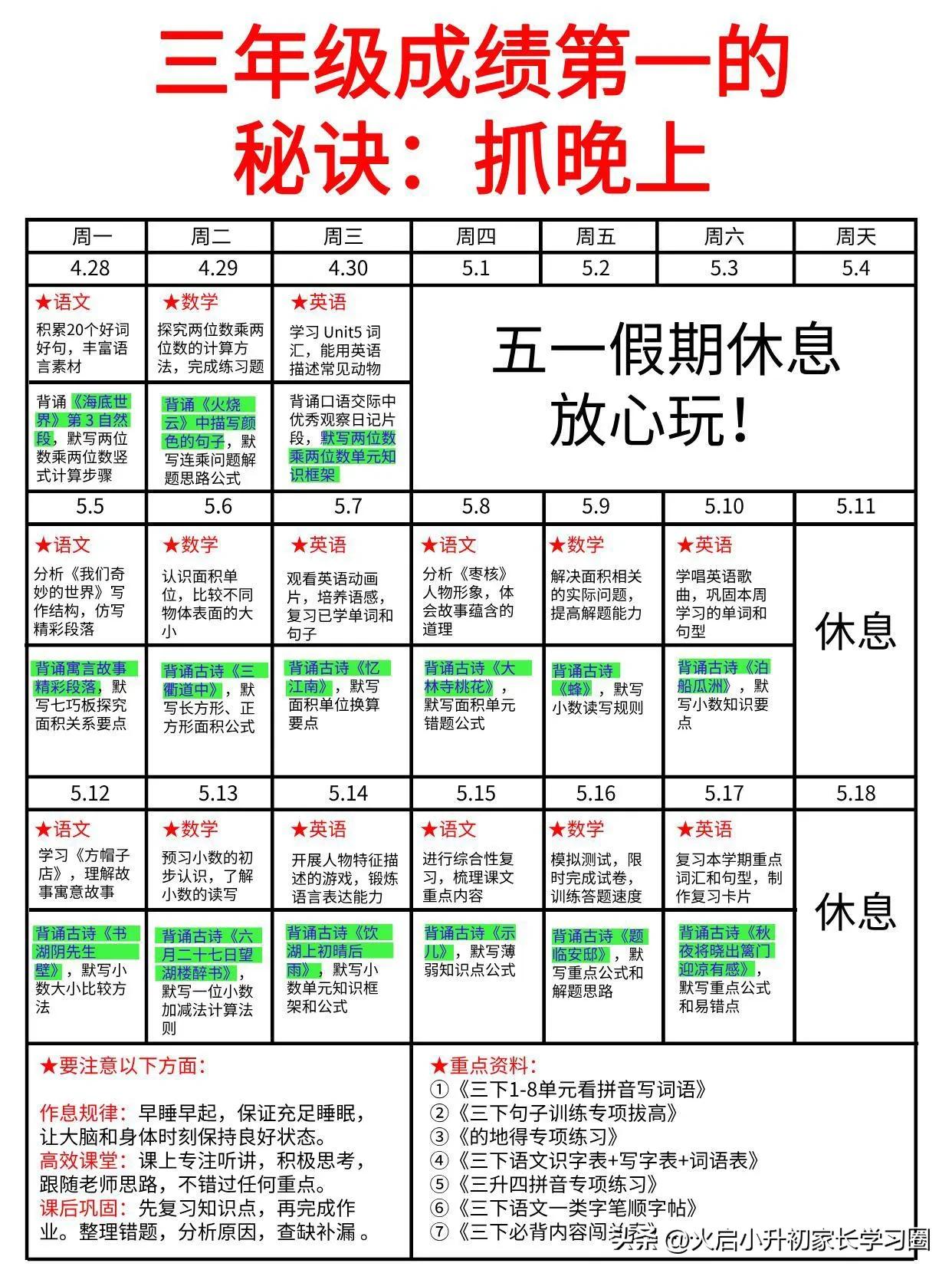 这是我见过最好的三年级逆袭规划（详细版）