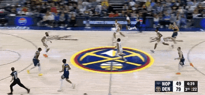 火力十足！掘金29比2高潮打懵鹈鹕！
在今天NBA常规赛掘金对阵鹈鹕的第三节比赛