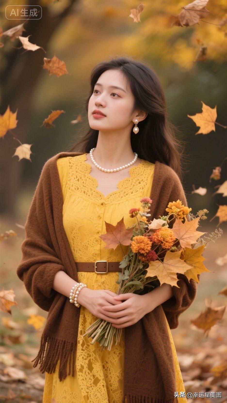 秋天穿黄色裙子的女孩真好看。