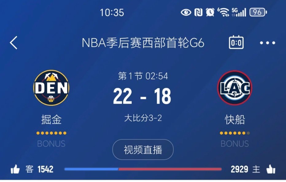 进入暂停，快船落后4分。快船vs掘金 ​​​