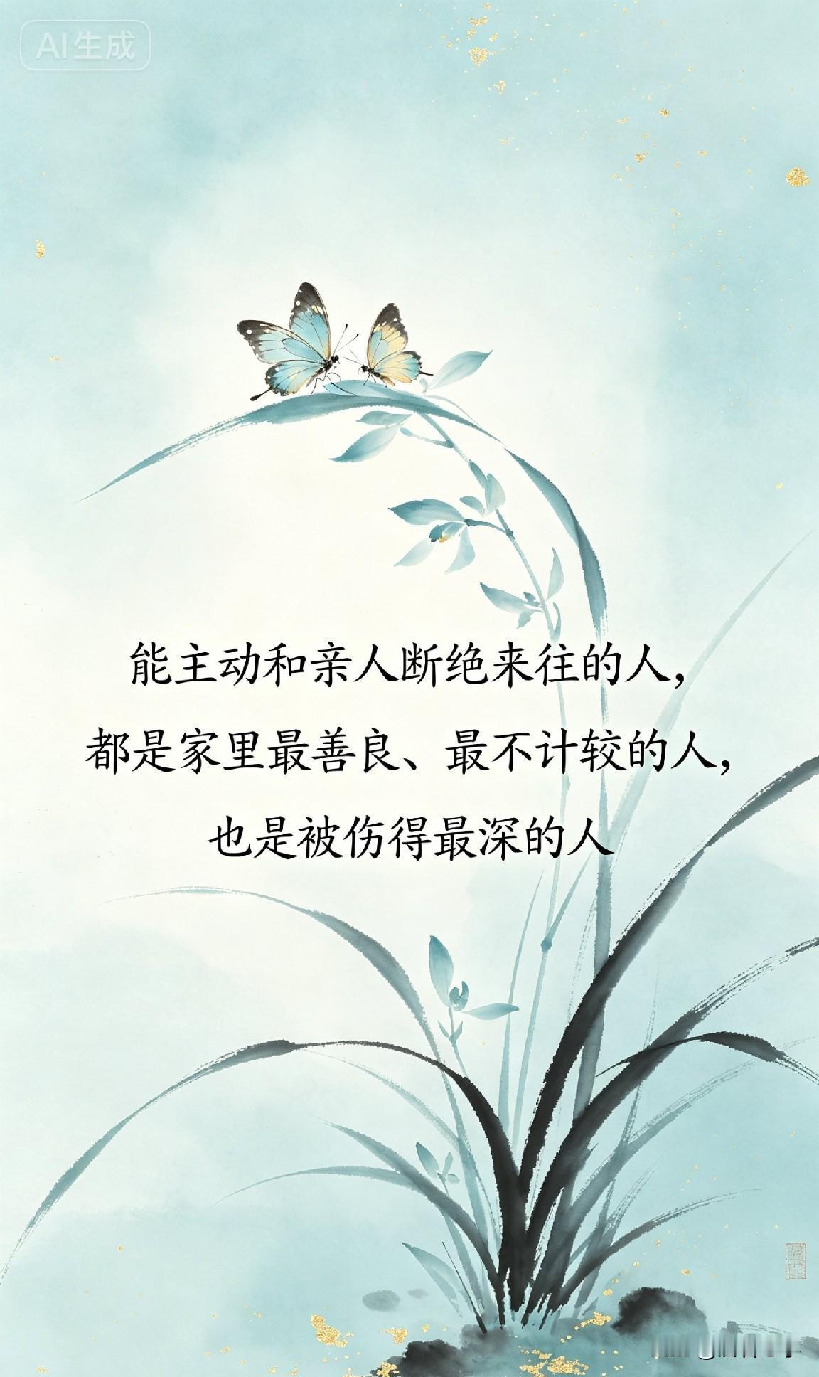 能主动和亲人断绝来往的人，都是家里最善良、最不计较的人，也是被伤得最深的人。
