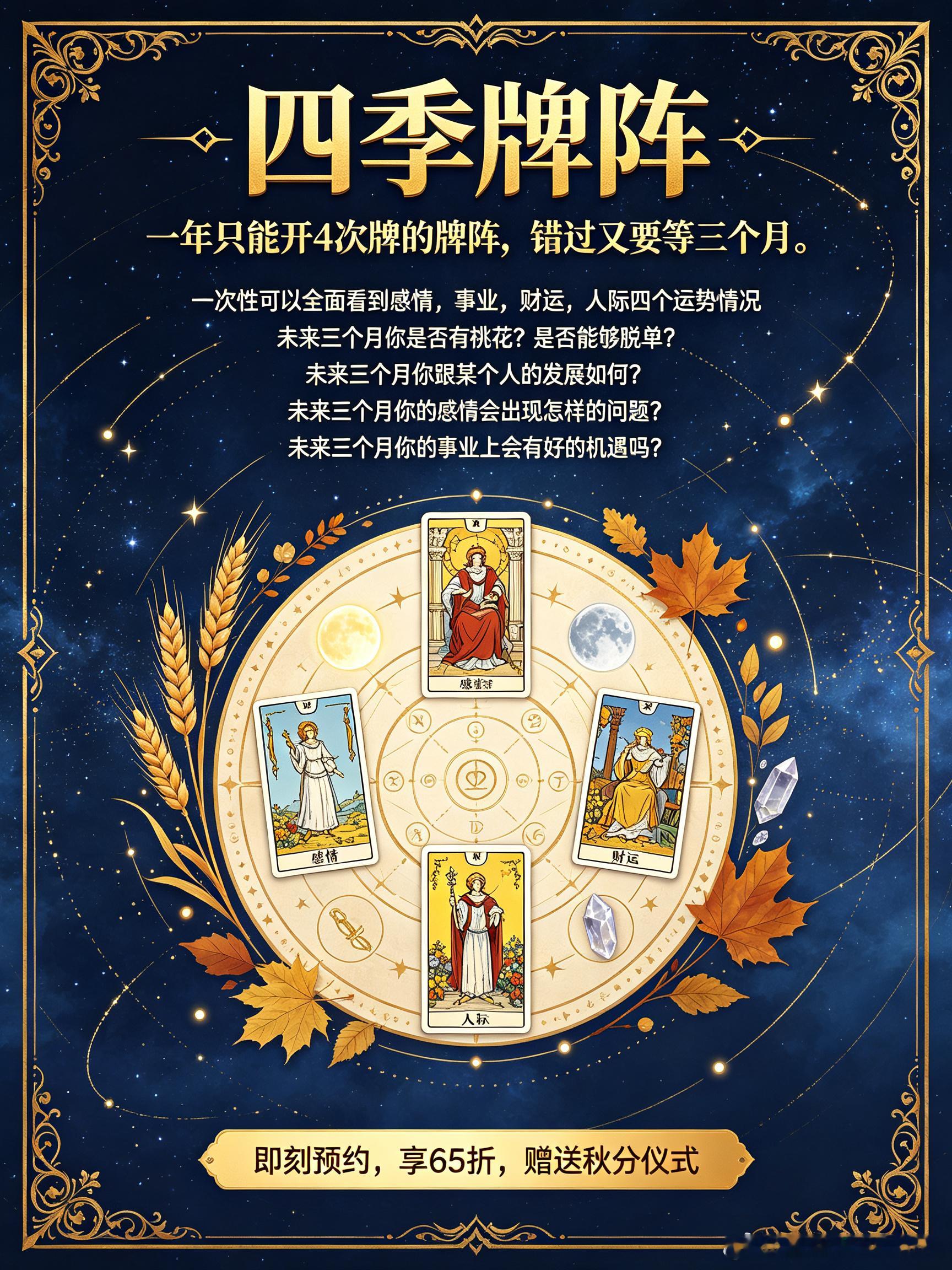 9.23 · 秋分【四季牌阵】开启~所谓四季牌阵，是指一年中只有春分，夏至，秋分