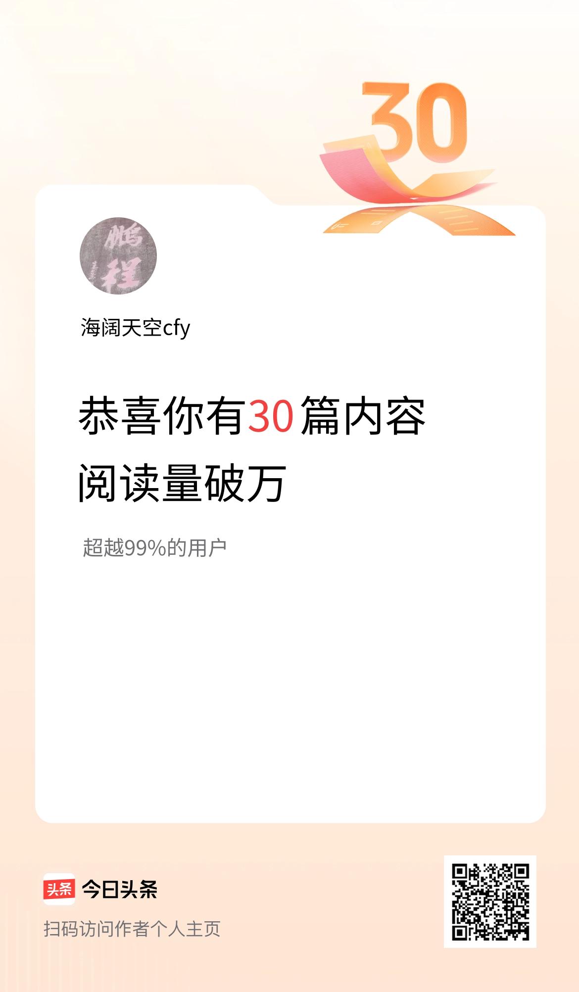 我在头条有30篇内容阅读破万了！
