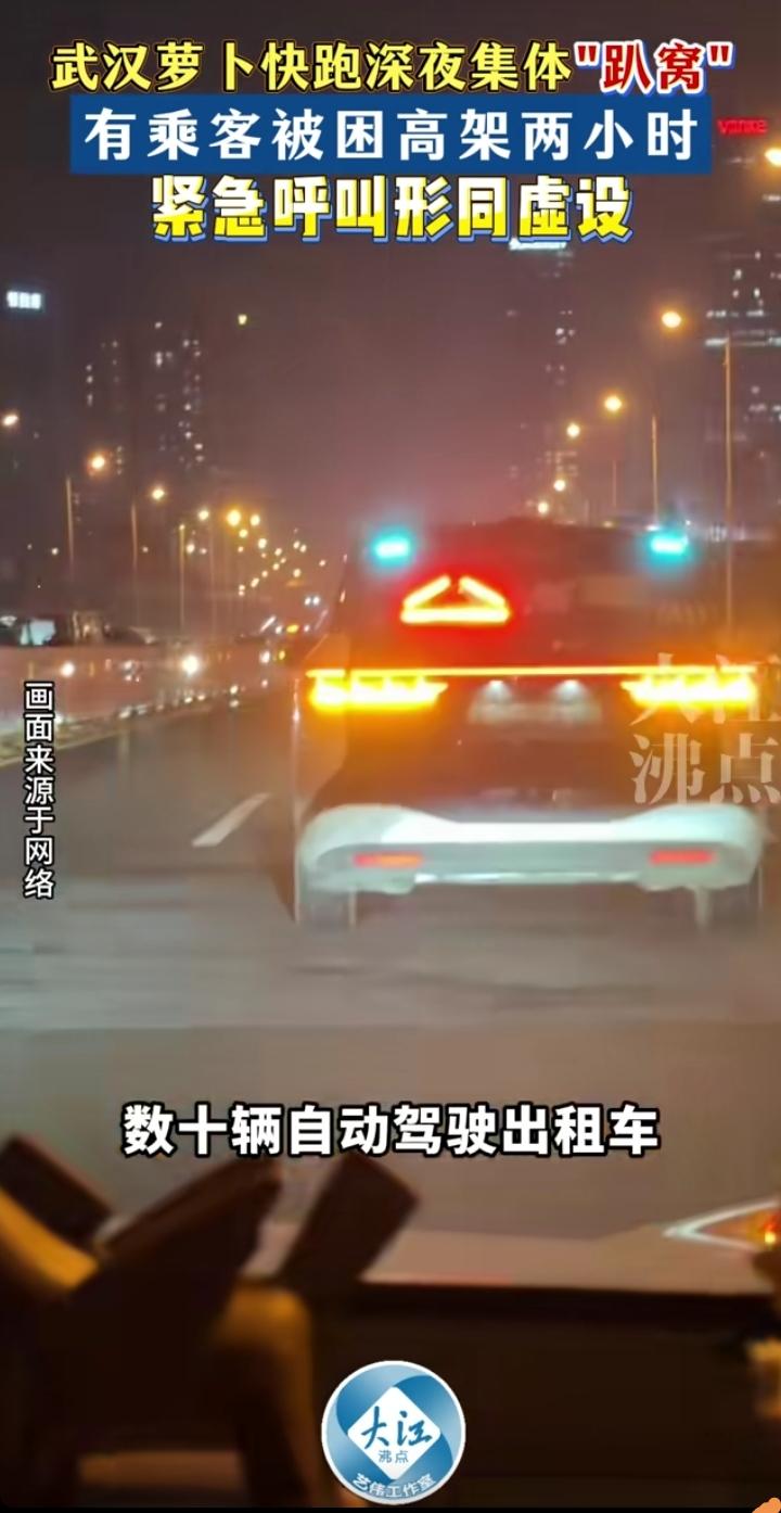 3月31号晚，萝卜快跑出现系统故障，数十辆自动驾驶出租车集体趴窝。有载有乘客的萝