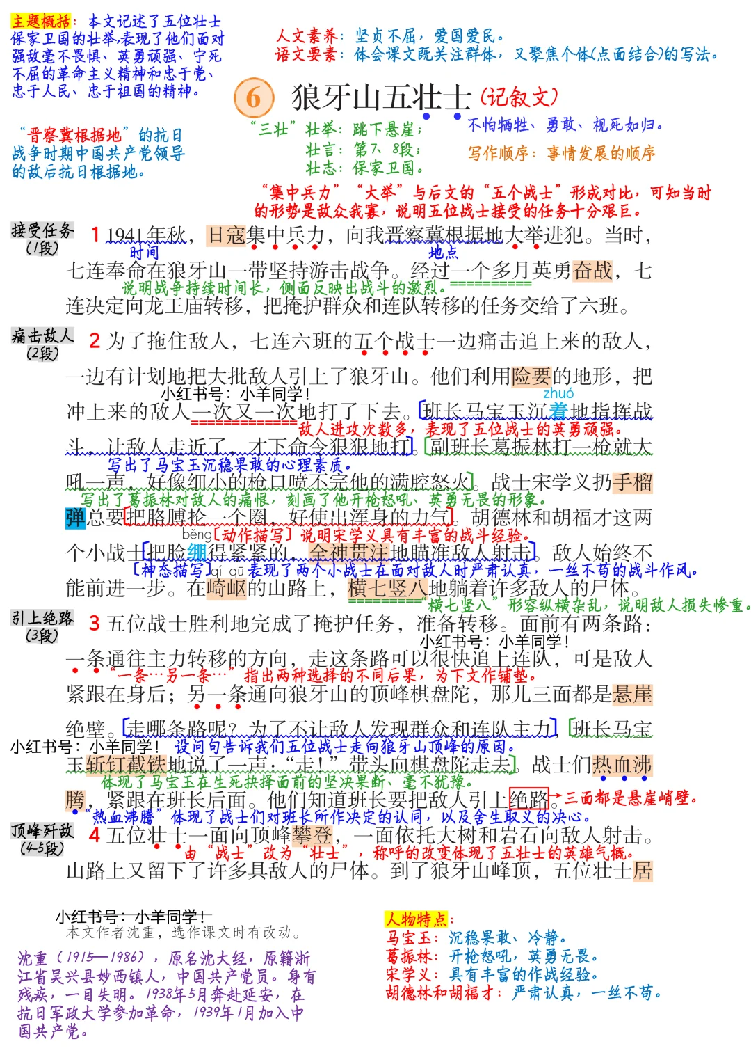 【六年级上册】第6课《狼牙山五壮士》语文笔记