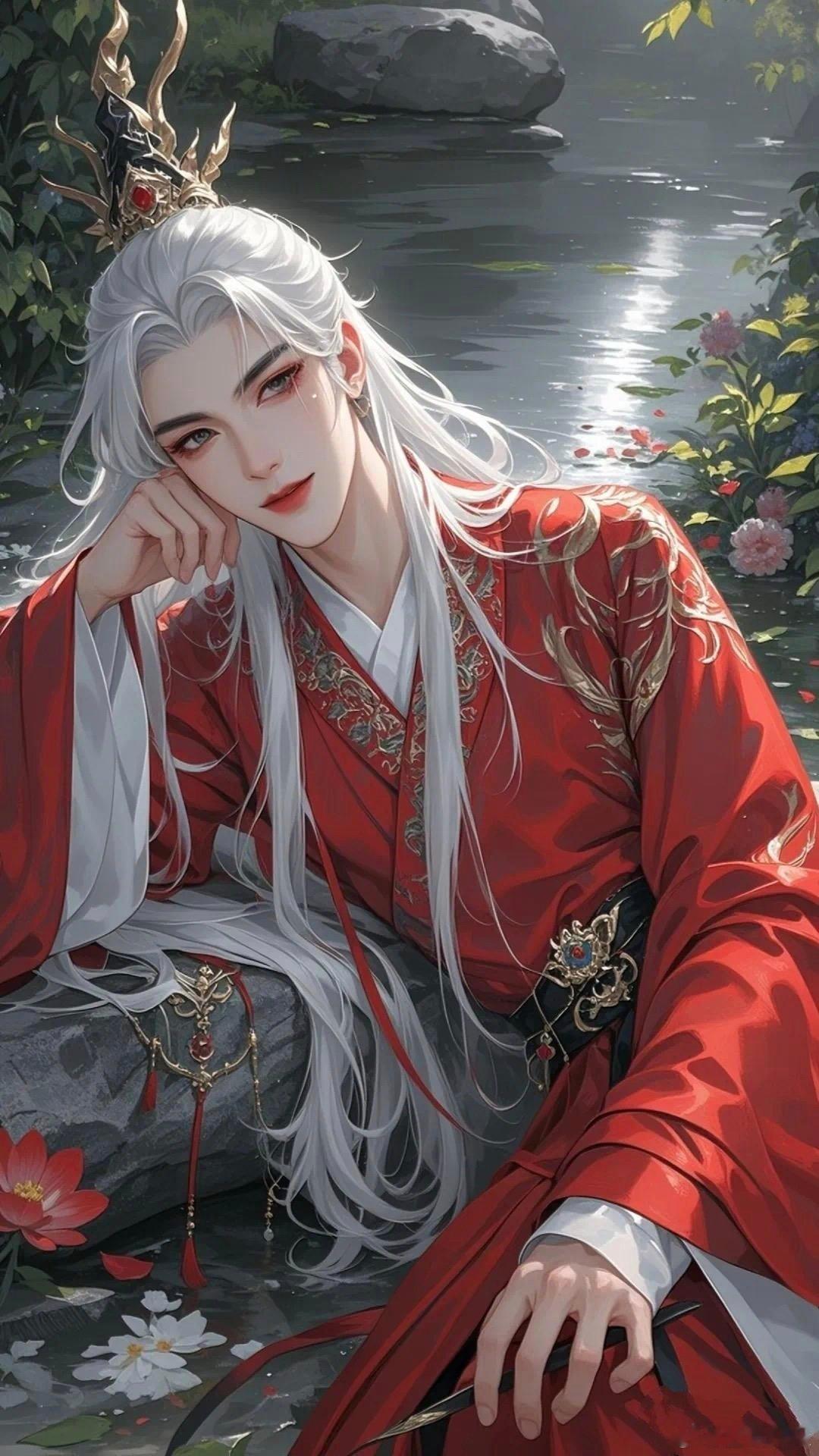 古风白发系美少年插画壁纸～“陌上人如玉，公子世无双”... 