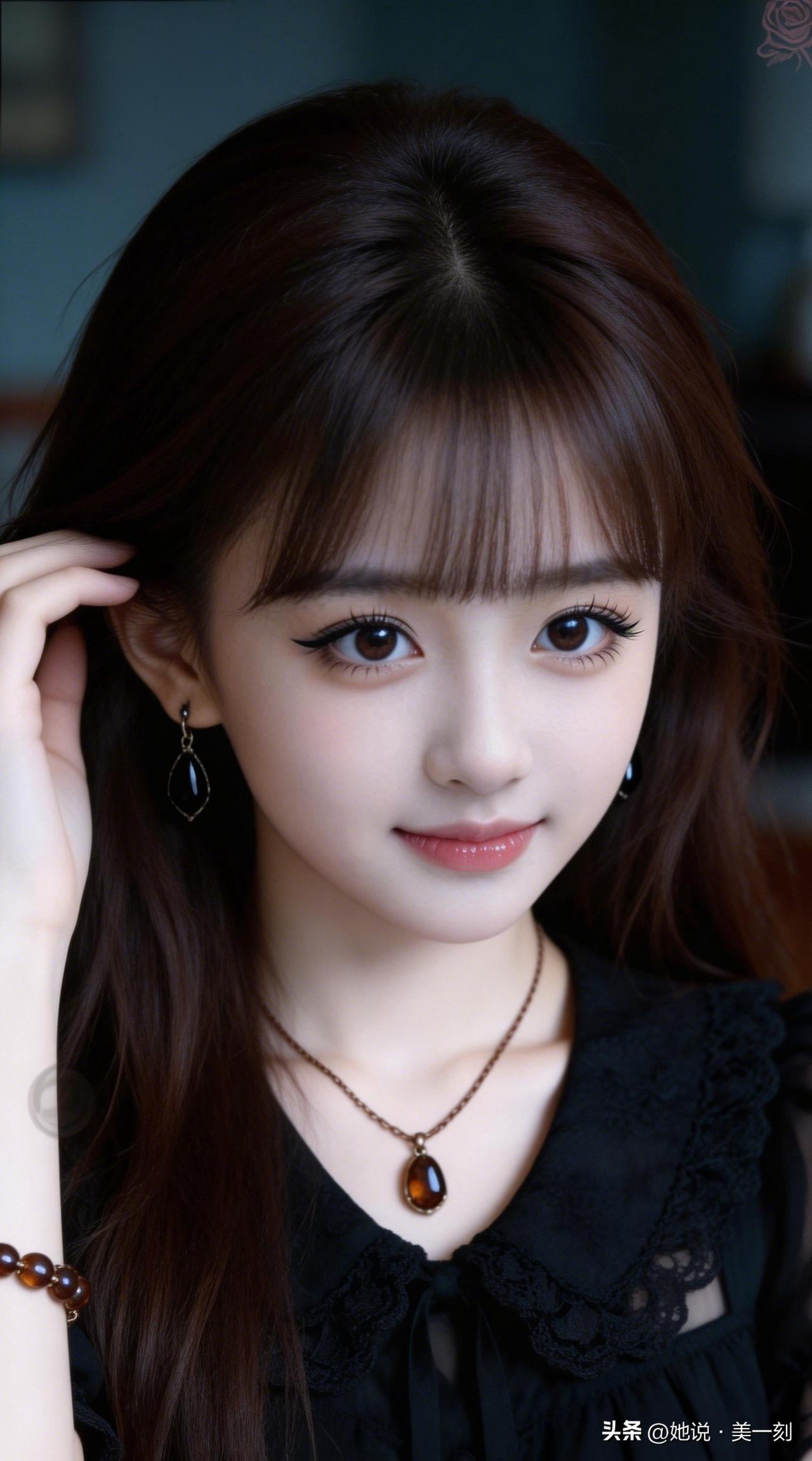 甜美少女心爆棚，黑发红唇，优雅动人！💖💖💖晒萌娃穿搭