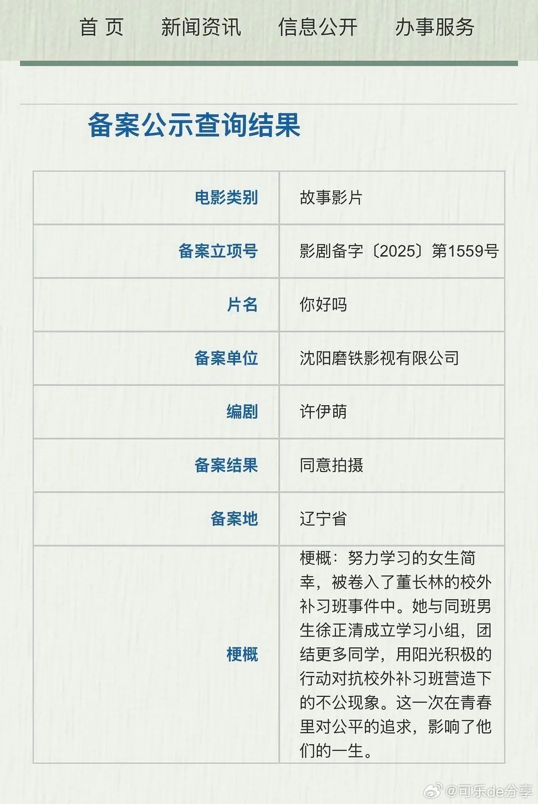 电影《你好吗》备案立项梗概：努力学习的女生简幸，被卷入了董长林的校外补习班事件中