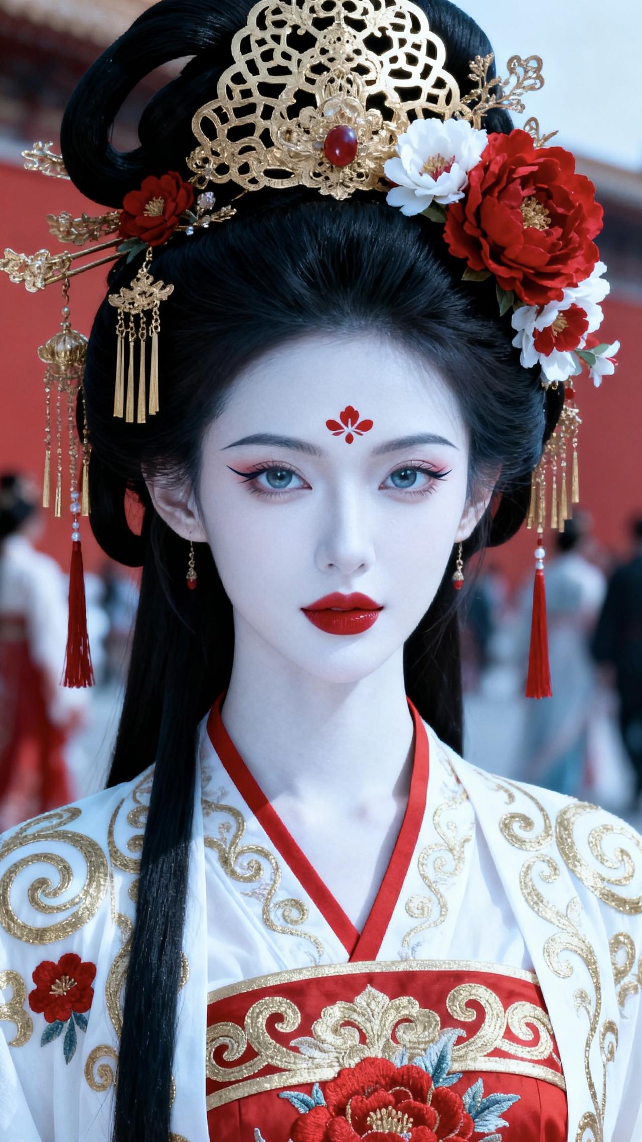 玉笛声声入耳，红妆美人如画。古韵红妆