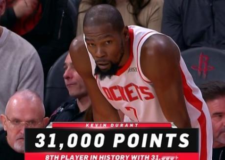 杜兰特用生涯“绝技”迎接里程碑！
北京时间12月6日，火箭与太阳的比赛来到首节6