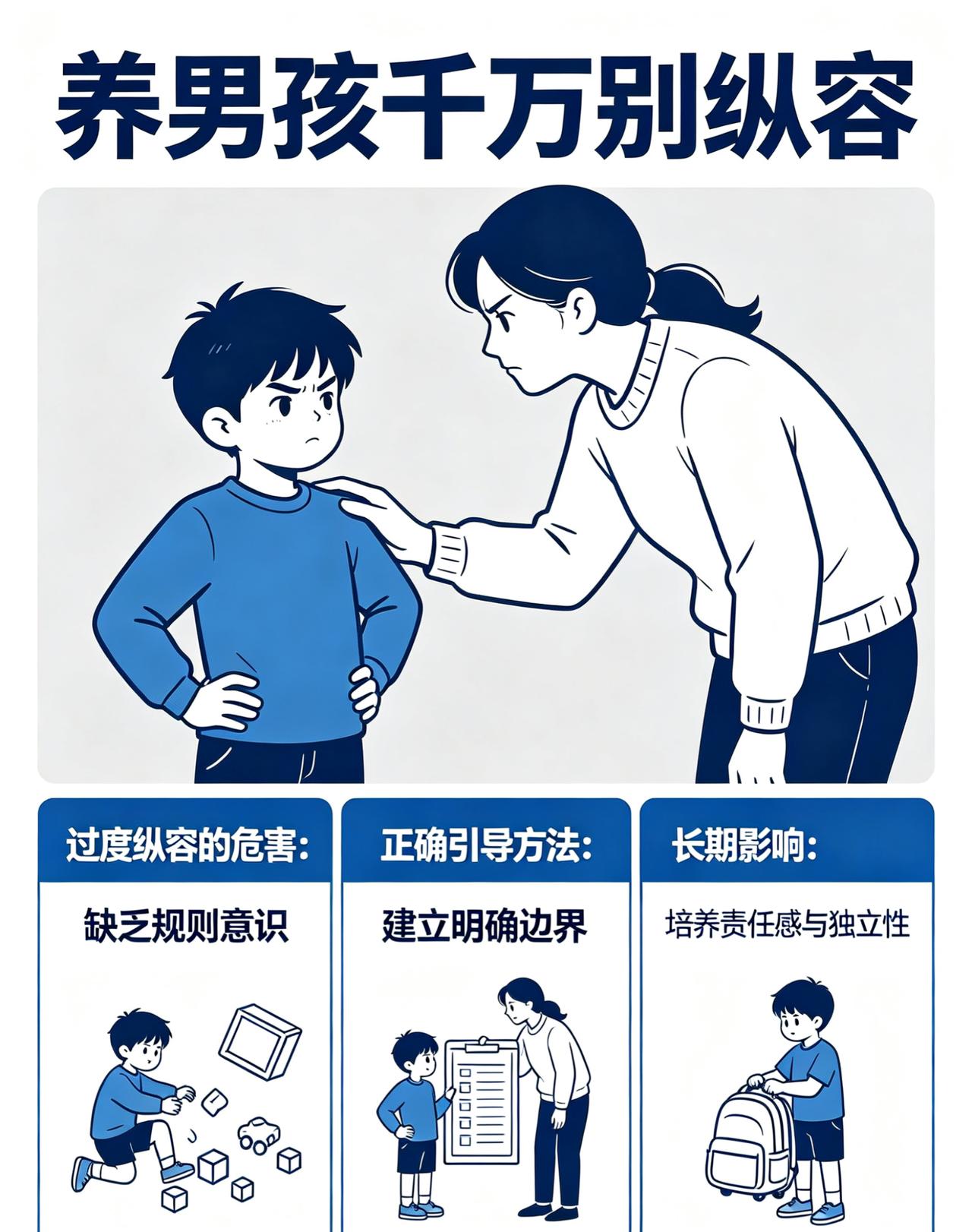 养男孩，这12件事千万别纵容：
❶起床只叫一次，学会为自己负责
❷撒谎加倍惩罚，