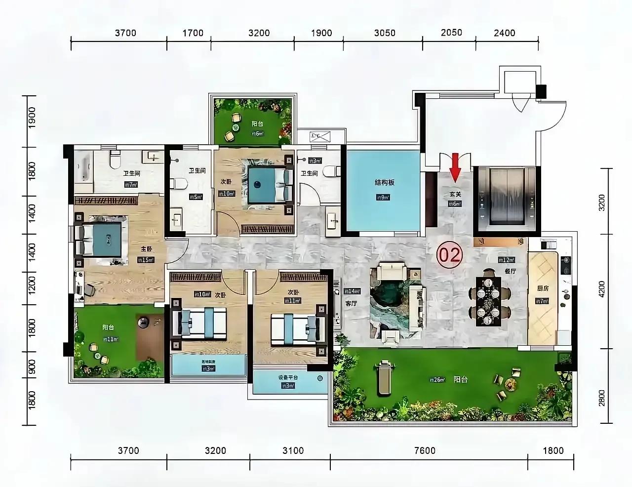 私梯入户+三阳台！把花园搬进家的改善神户型
 
私梯入户，玄关就是专属缓冲，把外