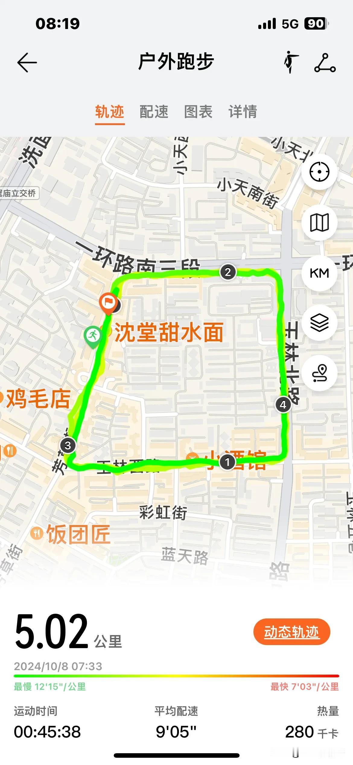 跑步：打卡5公里，9分配速，平均心率每分钟131次。
这两天情绪不怎么好，所以睡