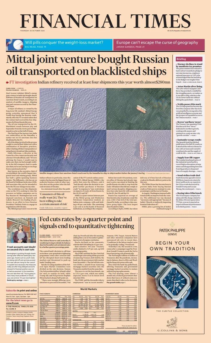 《金融时报》头版，该报一直在“死捶”俄罗斯，据称，《金融时报》的记者经过“千辛万