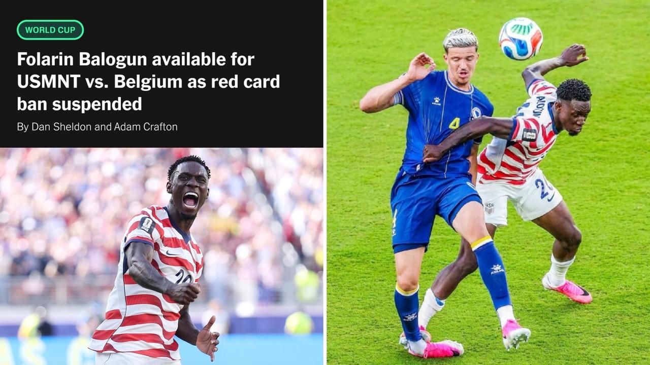 FIFA官方公告，美国前锋巴洛贡可出战比利时，红牌禁赛处罚暂缓一年执行。
国际足