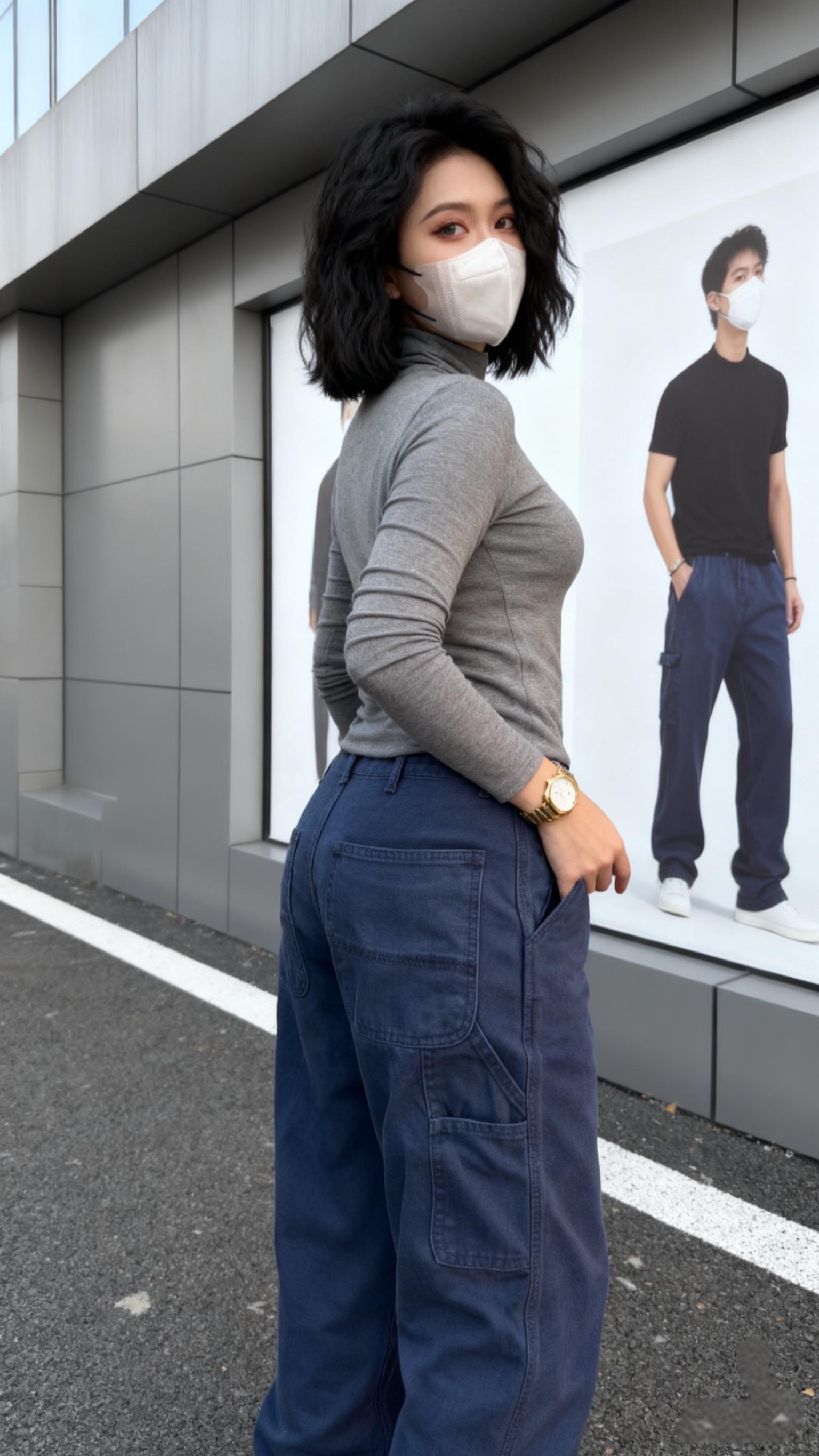 重磅水洗蓝色法工裤美式复古百搭直筒伐木工装休闲裤潮