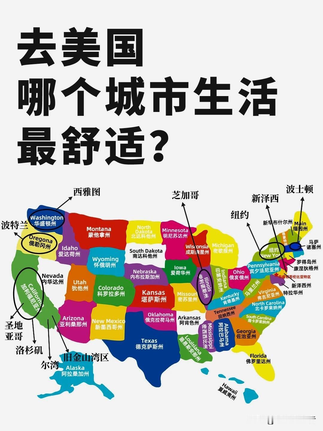 去美国哪座城市宜居？
此图直观展现美国东西海岸城市格局，一方水土造就截然不同的生