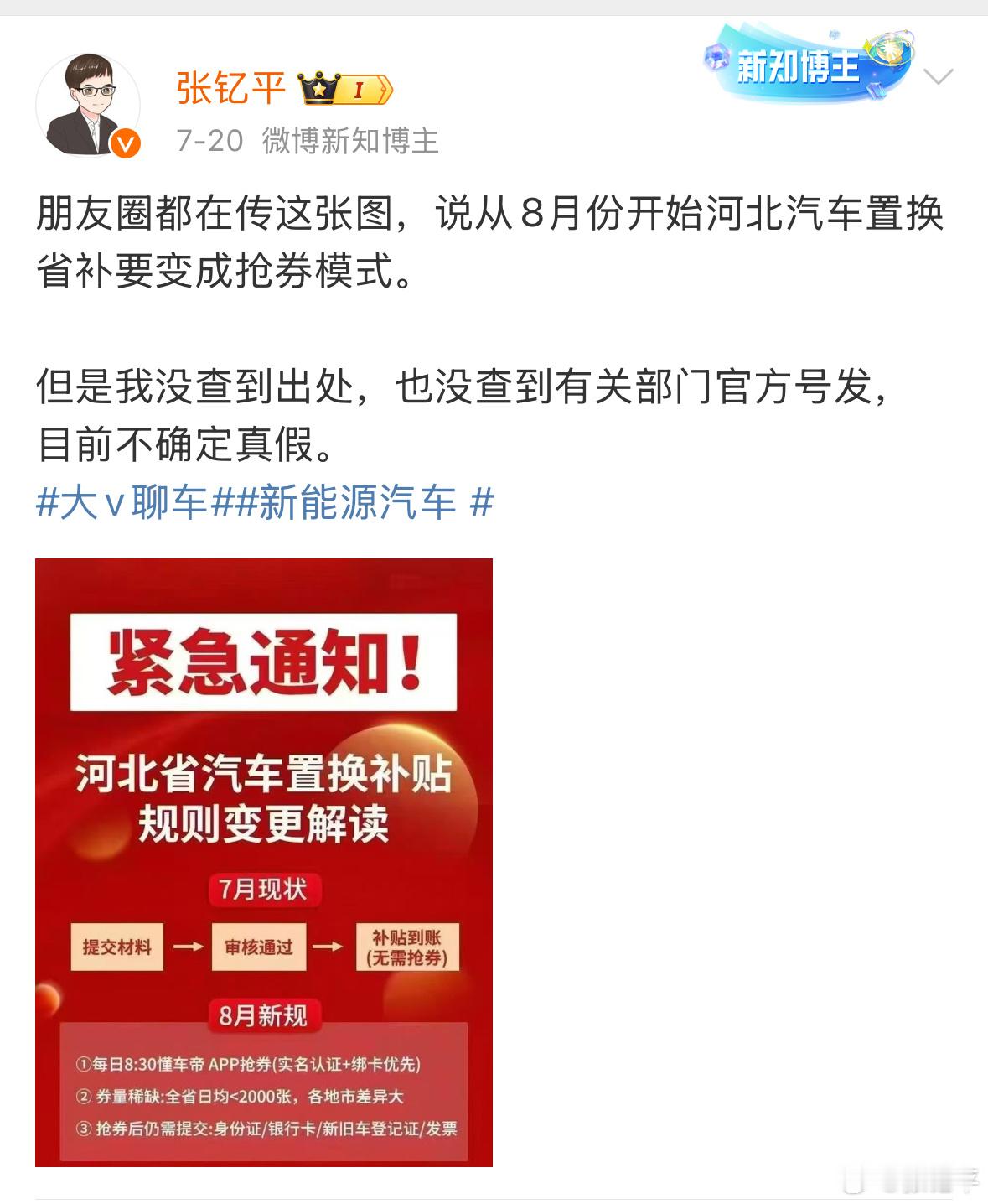 铁子们，之前还以为汽车补贴采用抢券模式不太可能，没想到这是真的。[666]大v聊