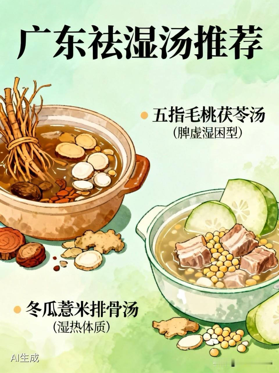 1. 五指毛桃茯苓汤（脾虚湿困型）

经典食材：五指毛桃、土茯苓、茯苓、白扁豆、