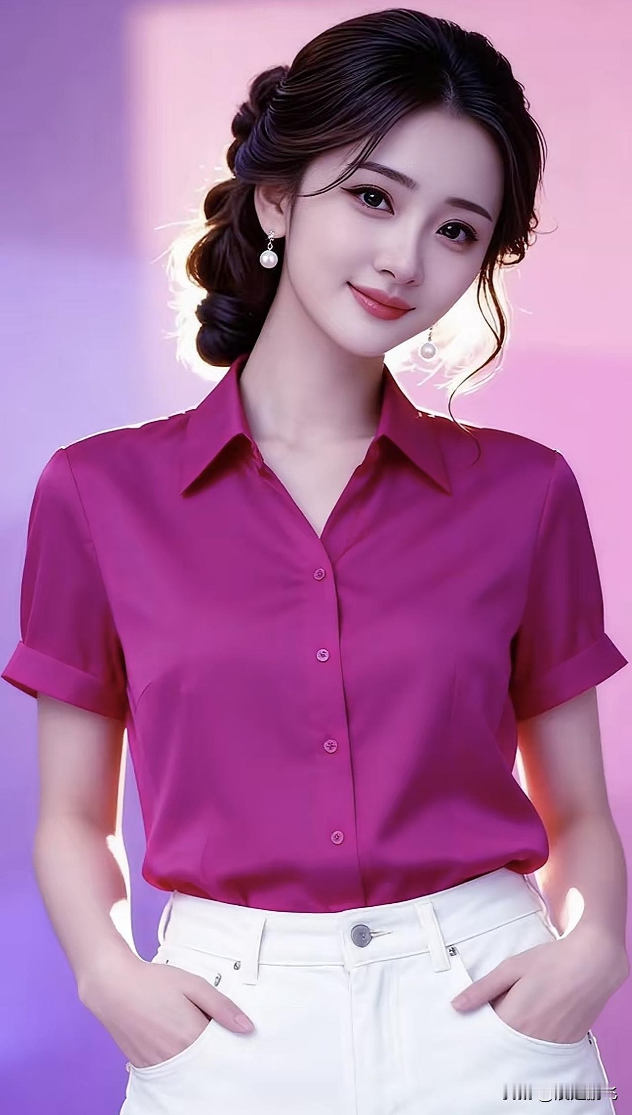 甜美少女风穿搭，粉色衬衫+白色裤子，清新自然！💕白色衬衫裙穿搭 粉色显嫩穿搭 