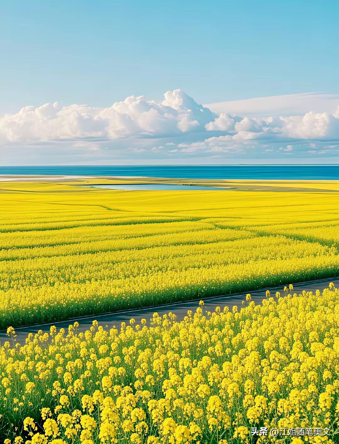 油菜花语
 
春风拂过，遍野鎏金。
一地灿烂，晕染了乡野的眉眼；一抹鹅黄，温柔了