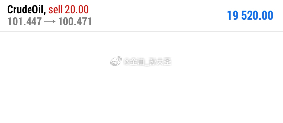 原油101.4空，行情跌报100.4一线，空单100点利润到手，10手建仓又是1