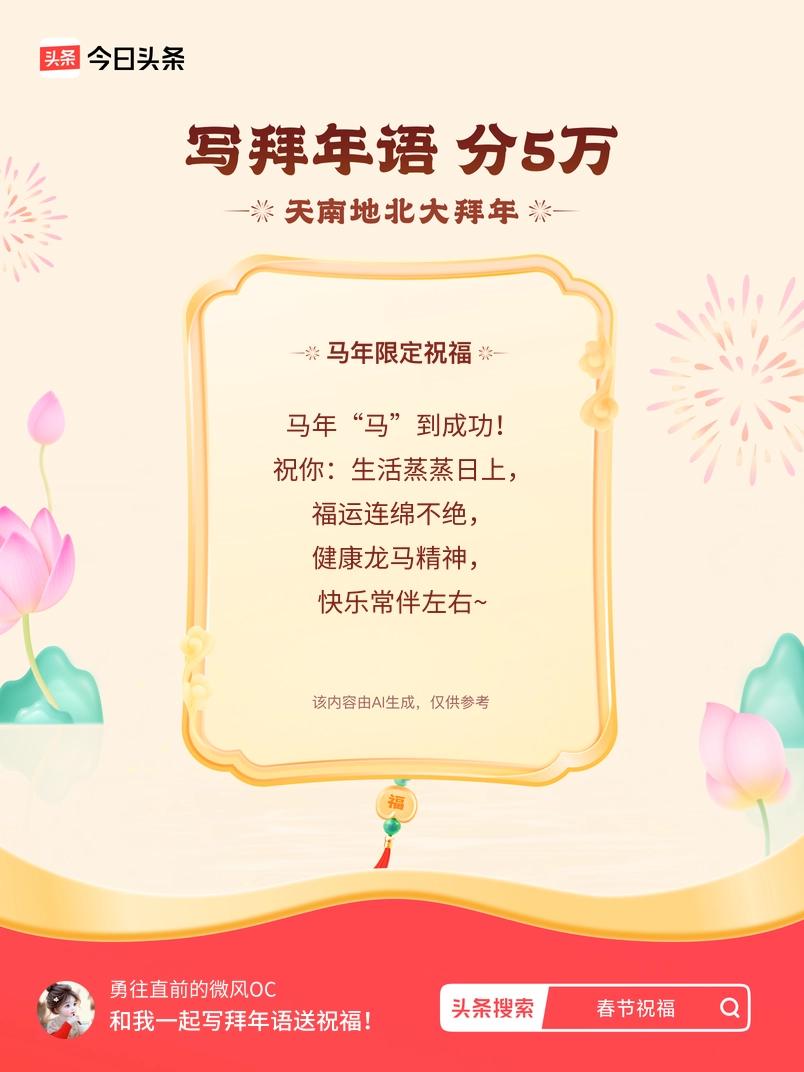 写拜年语送祝福新春拜年送祝福！我的祝福是：“马年“马”到成功！祝你：生活蒸蒸日上