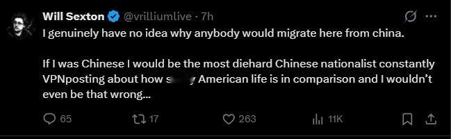 来中国旅游的美国网友感到困惑——真搞不明白为啥有人会从中国往美国移民?

按他的