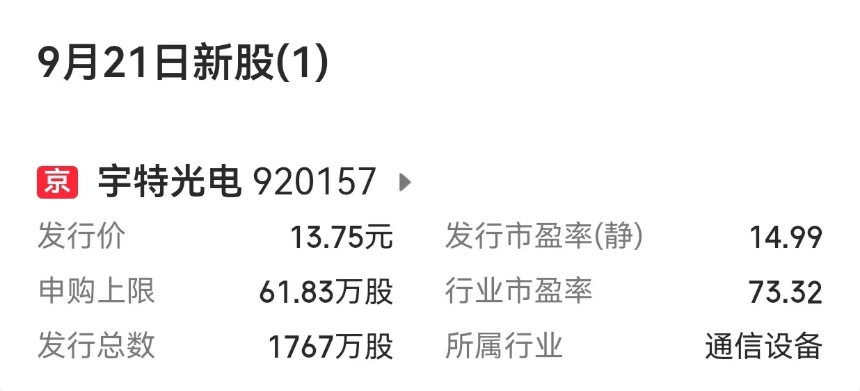 【下周A股市场新股申购：目前已知有两只】        下周(2026年9月21