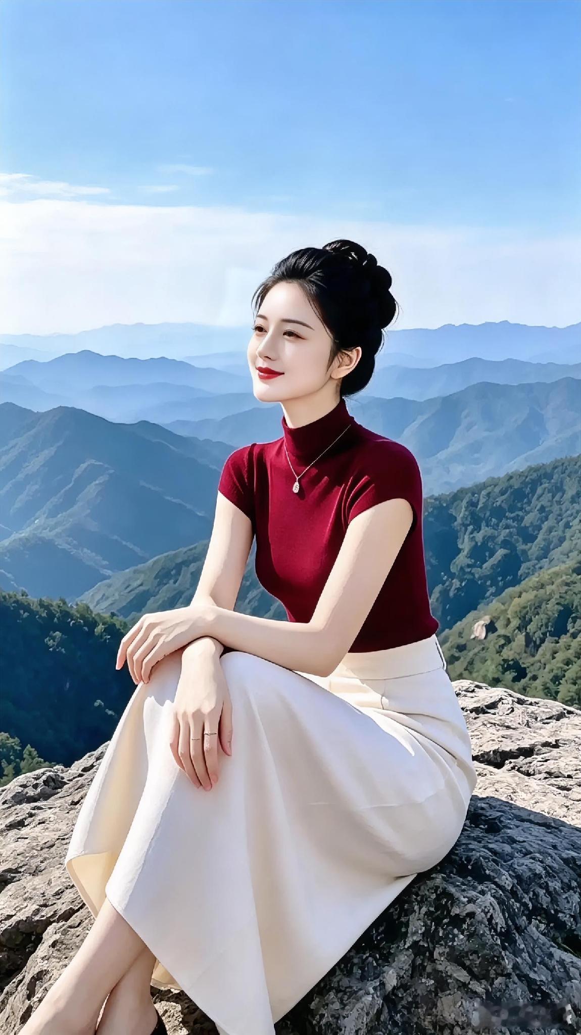 山巅上的优雅时光，红衣白裙，与自然共舞。
你觉得AI生成的图片有艺术价值吗 
白