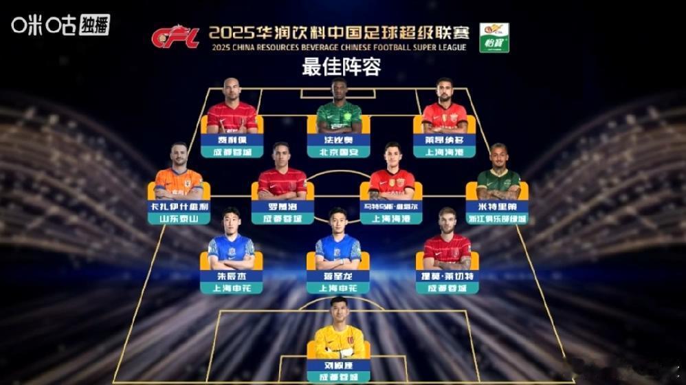 中国各级联赛最佳阵容。卧虎旧将罗萨入选中甲最佳阵容，另，中甲最佳阵的前锋数量有点