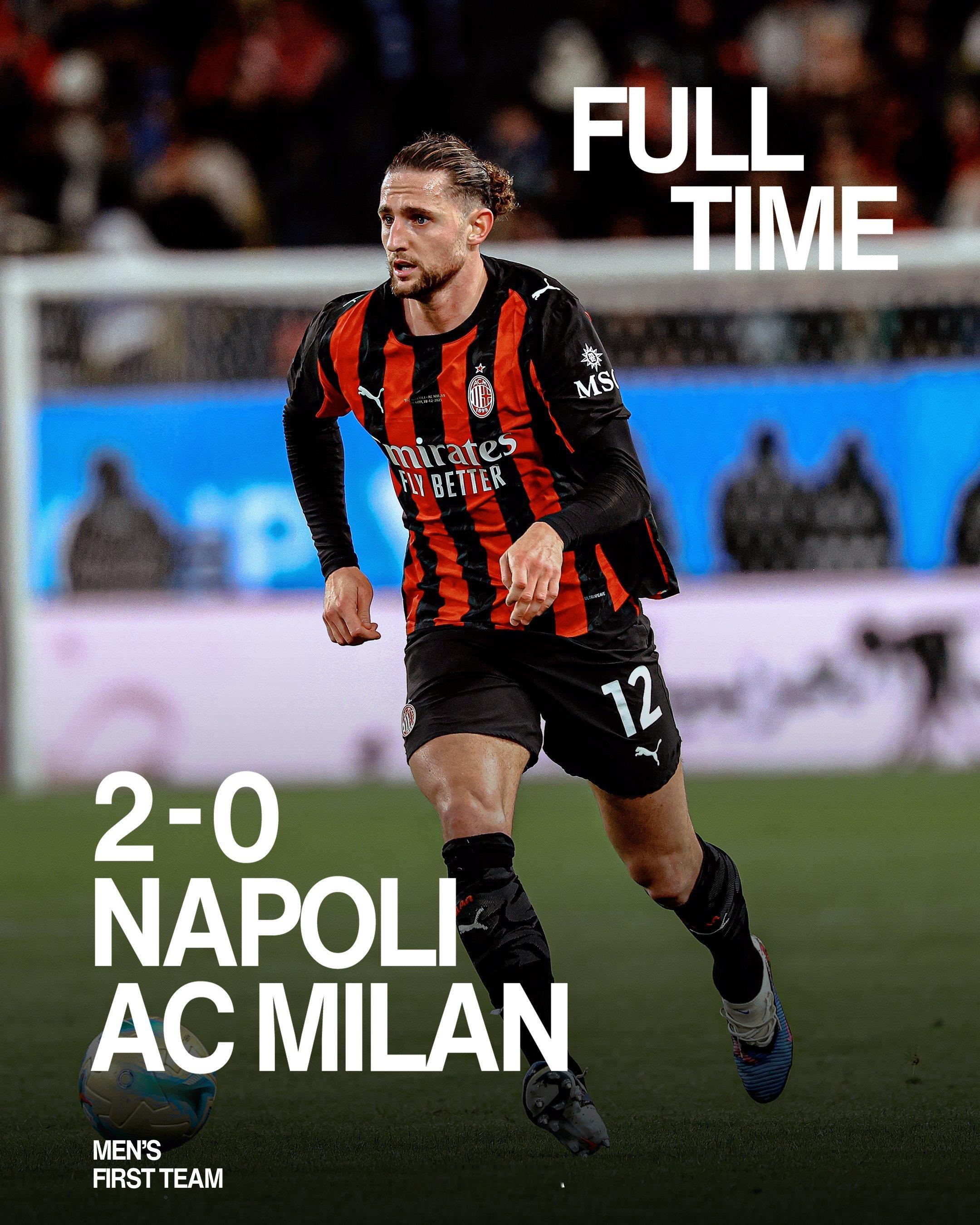 【赛果】 2025-26赛季意大利超级杯 半决赛：🔴⚫️ 米兰0：2不敌那不勒