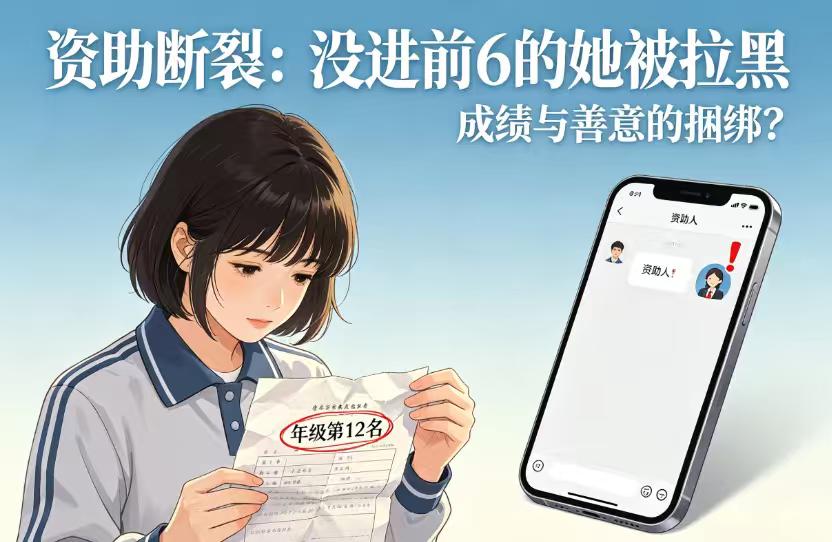 女生没考到年级前6被资助人拉黑，欲起诉对方继续资助，律师：起诉不会获法律支持
近