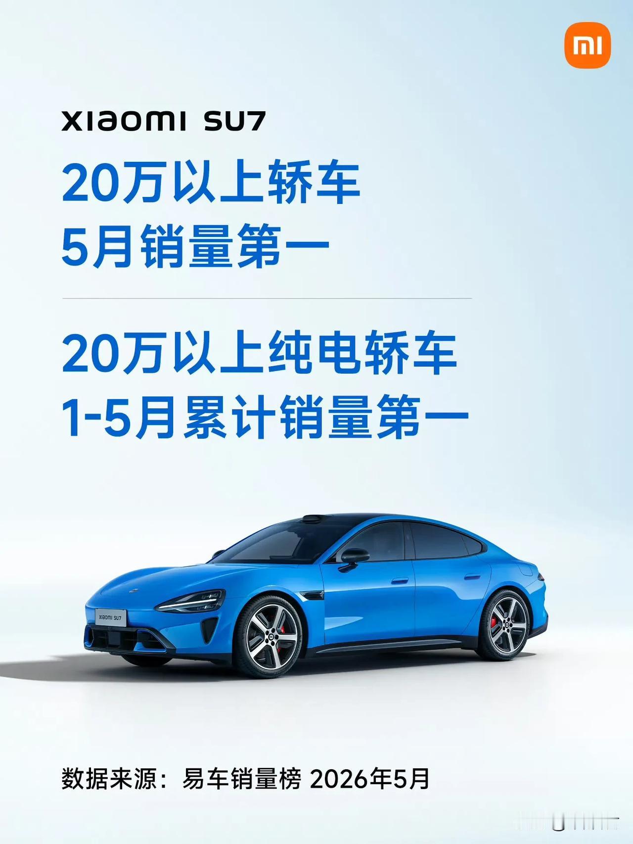 在20万以上轿车市场（不分能源类型），小米SU7 5月销量第一

同时，在20万