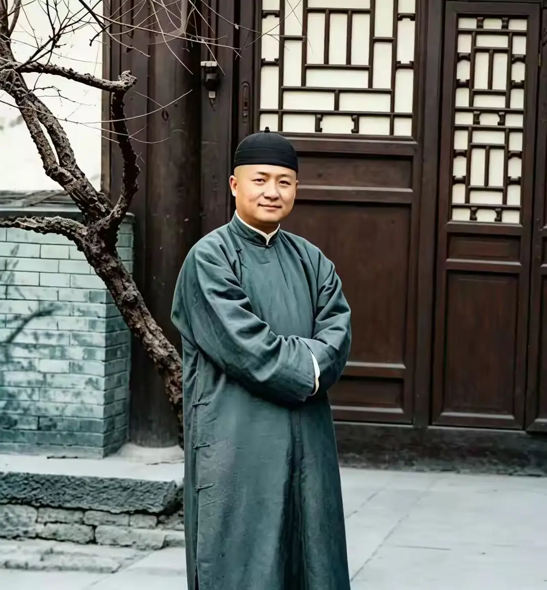 民国时期，李宣倜一张罕见留影，镜头中他戴着瓜皮帽，穿着长衫两眼有神地注视着前方，