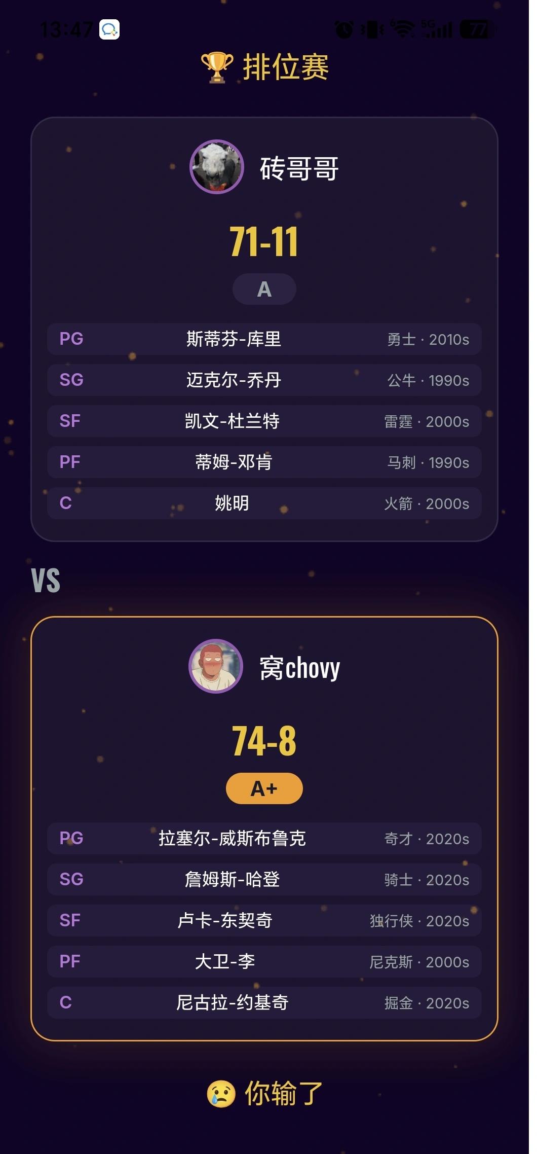 你告诉我这能输？
这个整容能输？三分之神+篮球之神不把对面20后的难兄难弟玩死？