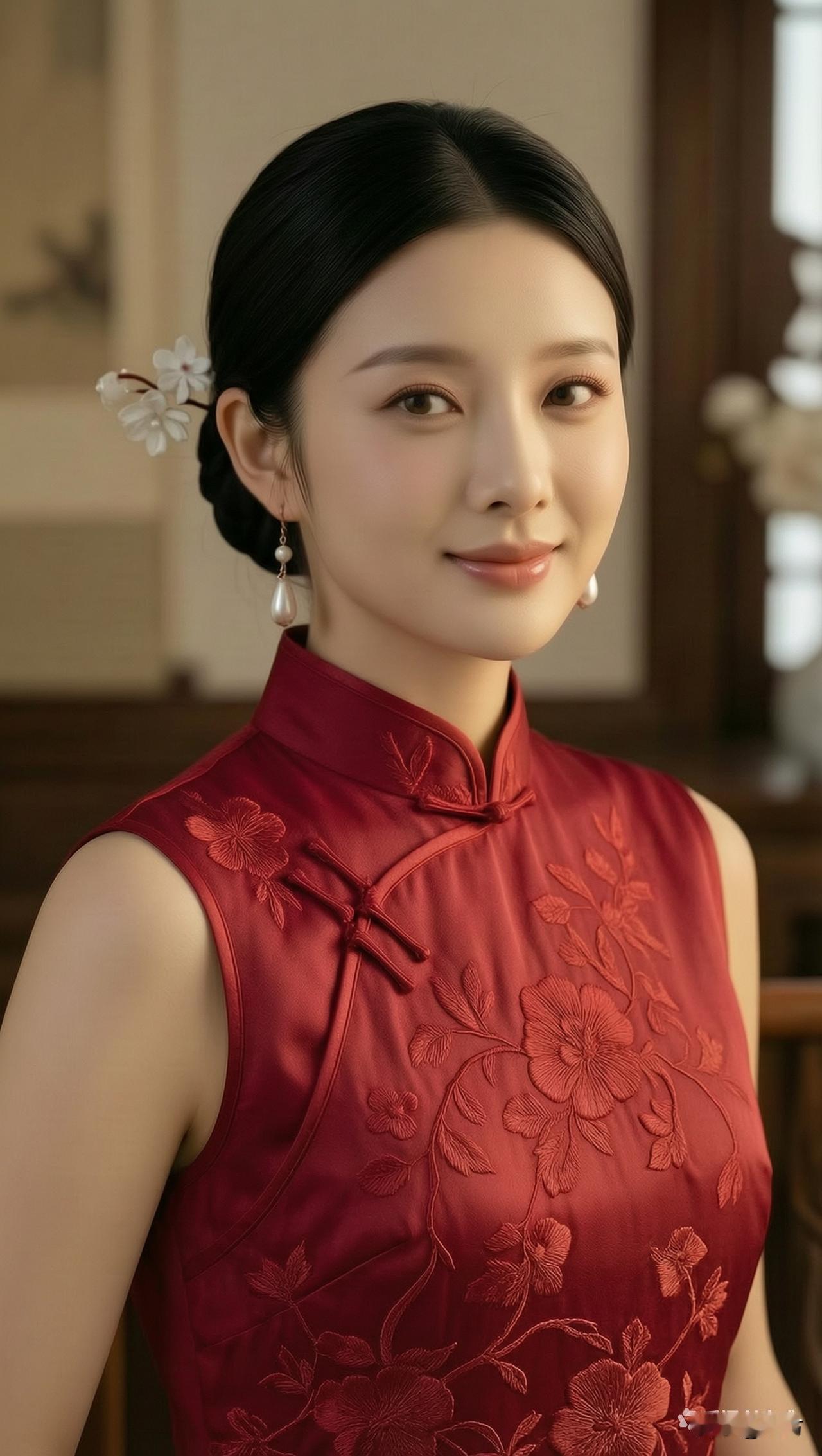 红色旗袍，那可是经典中的经典。它热烈奔放，穿上它就像一团燃烧的火焰，瞬间成为人群