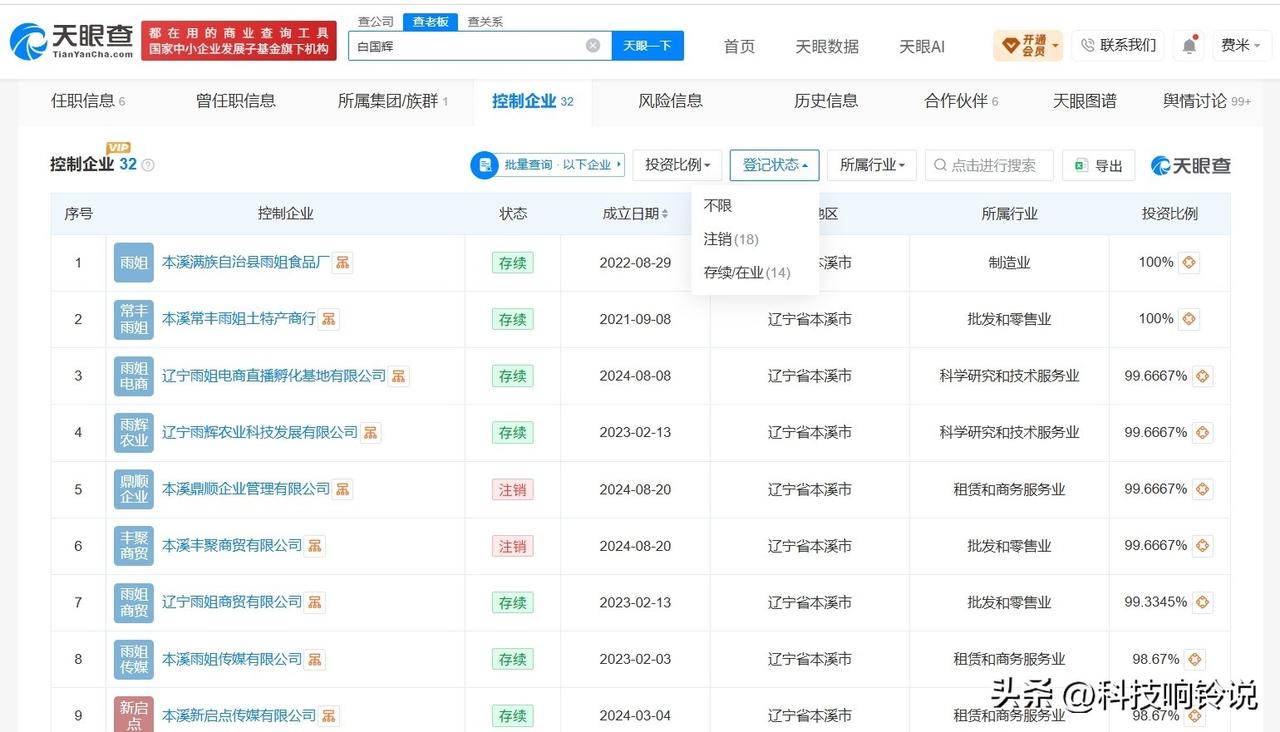 【东北雨姐丈夫今年已注销多家公司 东北雨姐丈夫实控超十家公司已注销】东北雨姐35