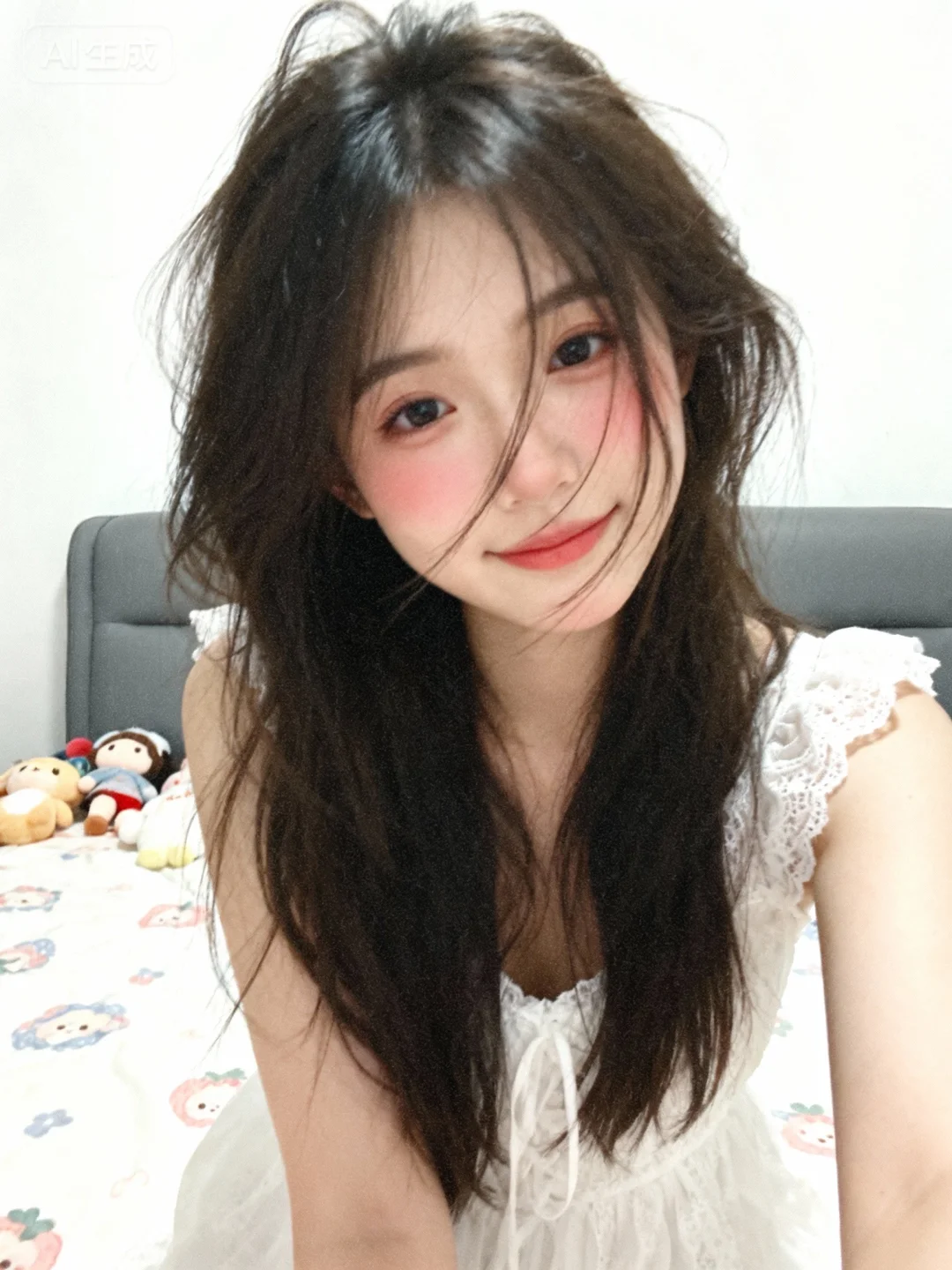 高清网感自拍，女生对着镜头摆pose，表情俏皮，可爱，甜美，碎发轻拂脸...