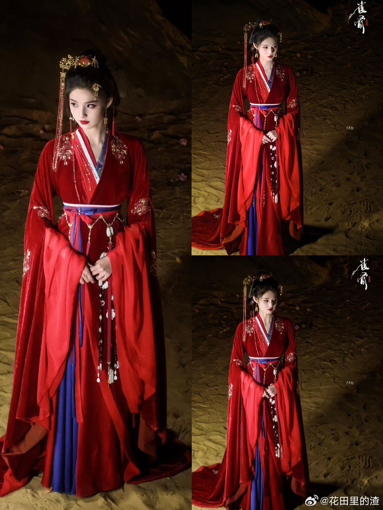 艾米红衣祈福路透 艾米《雀骨》红衣祈福路透来啦！一袭红金华服尽显雅致，低头时满是