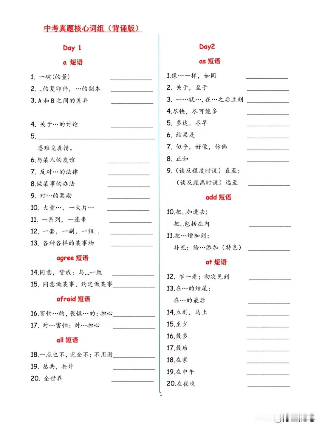 这几天在考虑寒假作业，除了预学八下前5单元内容，最好让孩子们积累一些词汇或者短语