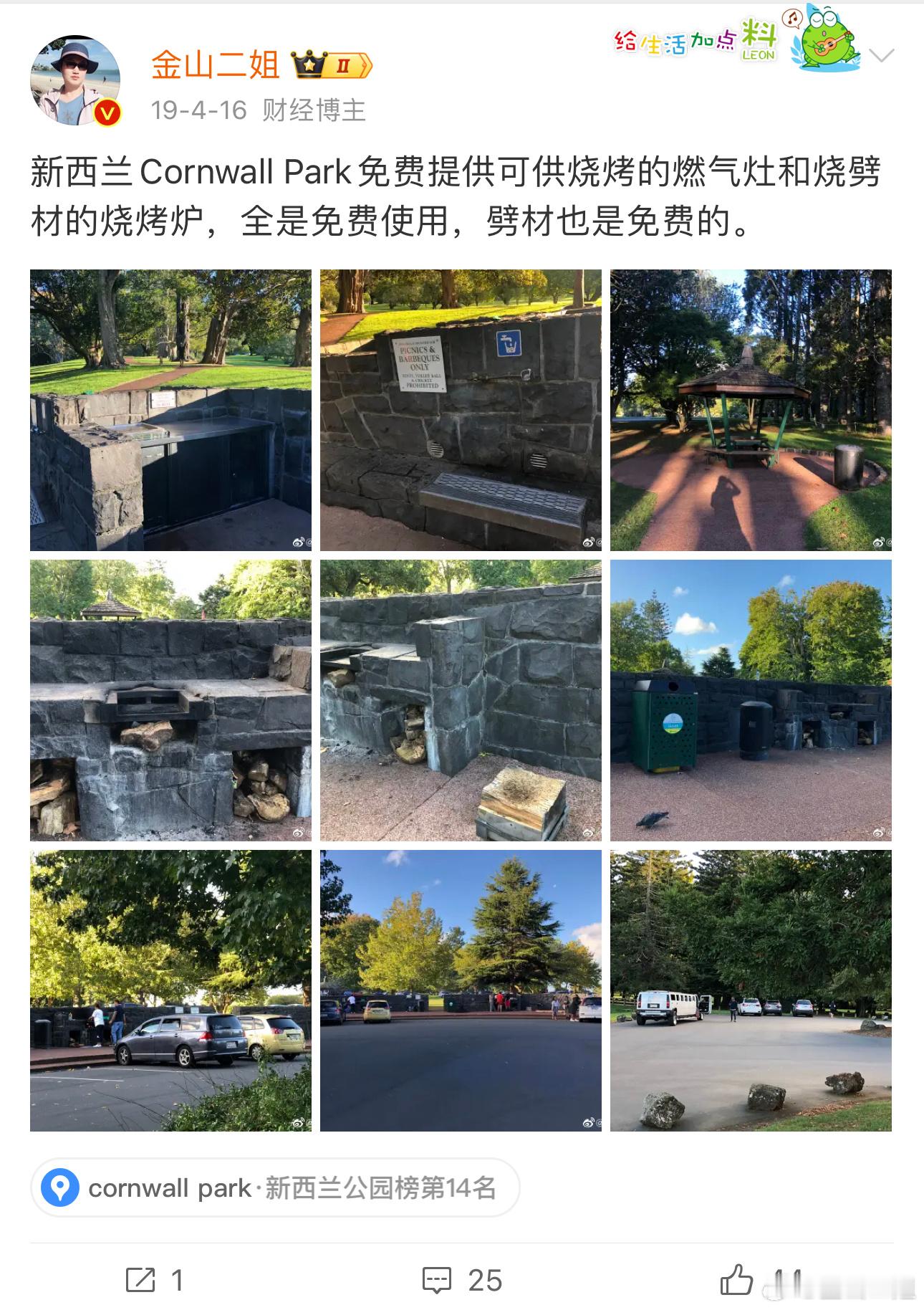 奥克兰最大的公园Cornwall Park，不要门票，还提供免费的燃气或劈柴，免
