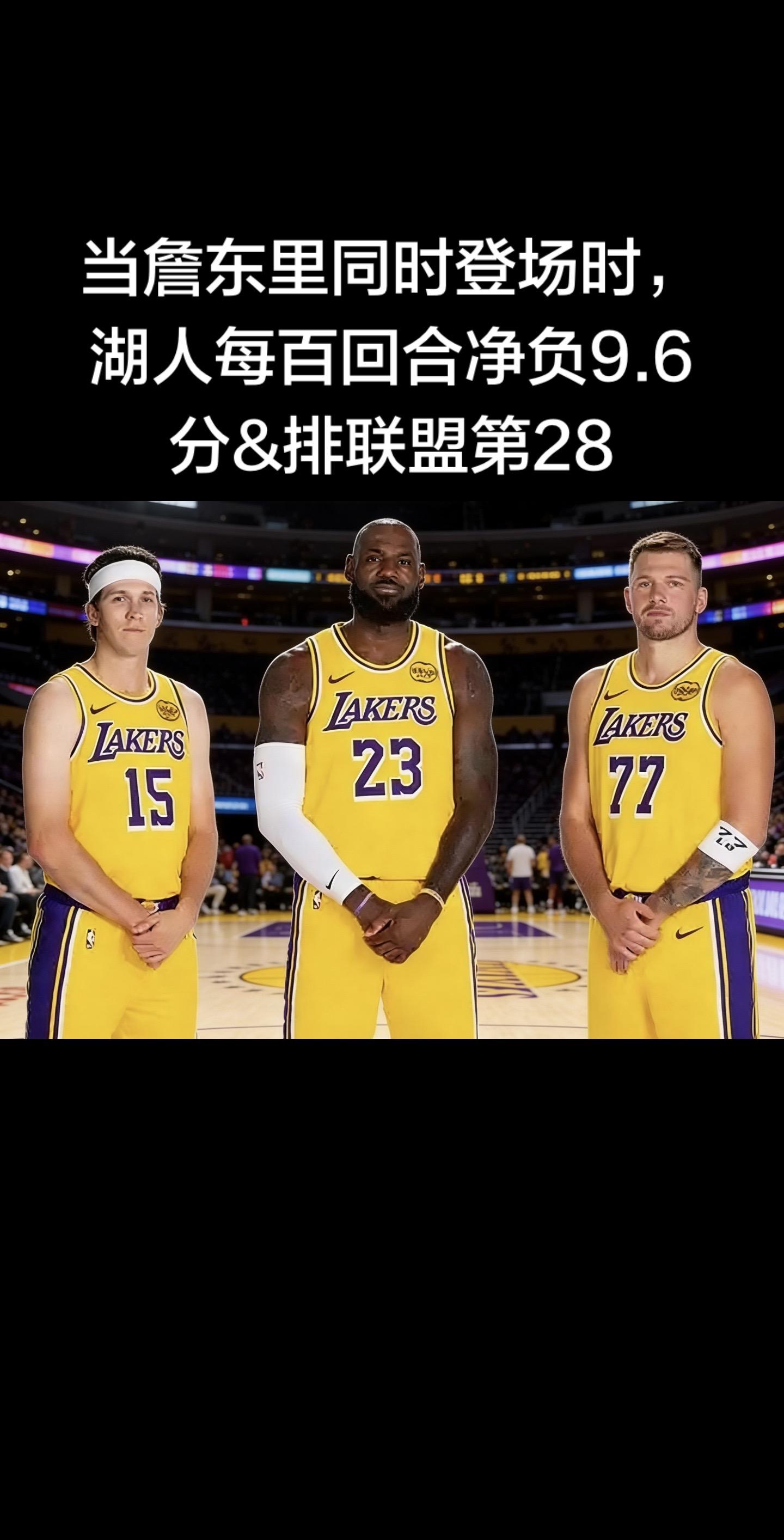 🏀 詹东里同场：湖人攻防双崩（2025-26赛季）  核心数据（美媒...
