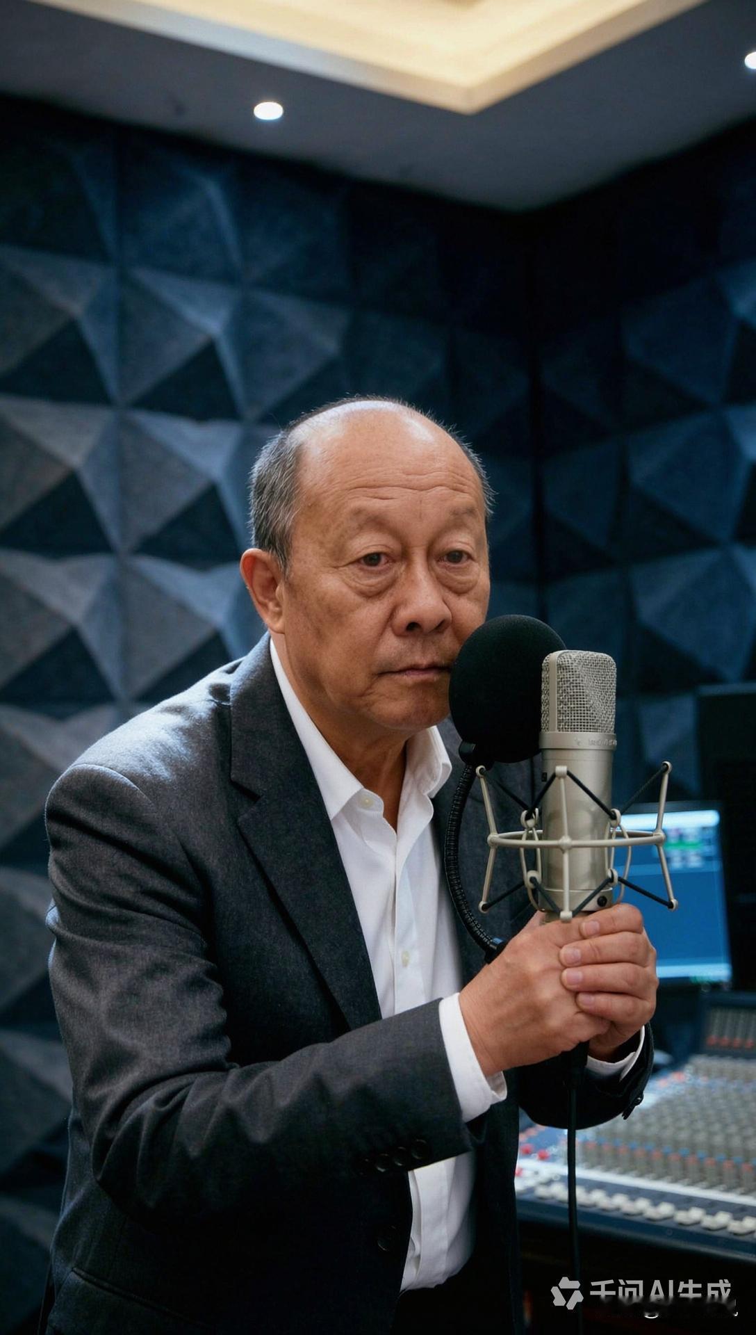 今天路过录音室，瞧见一位大叔在里面讲话。他穿着一件洗得有些发白的衬衫，头发有些稀